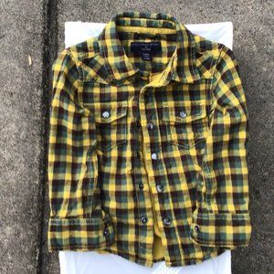 StellaMcCartney x babyGap Plaid Yellow, Brown, and Olive Long Sleeve Button Down